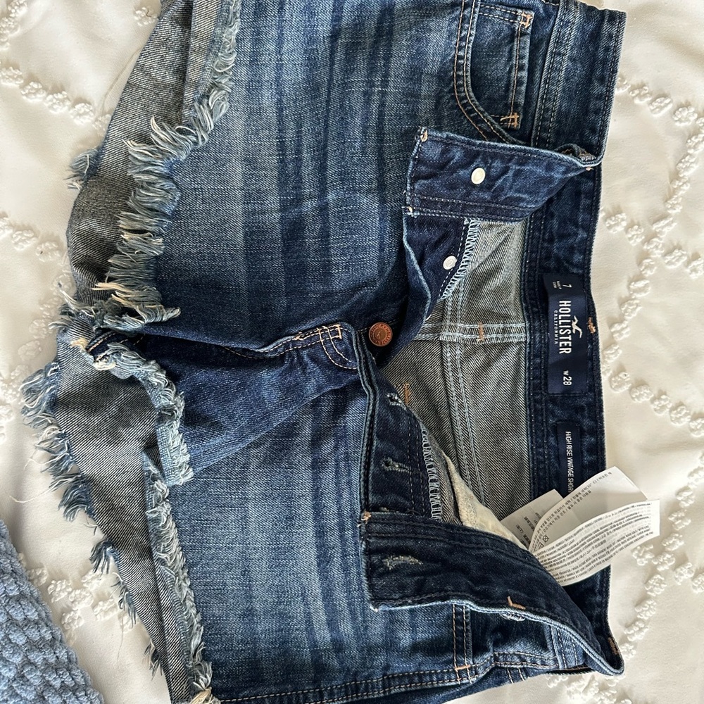 Hollister Blue Jean Shorts Distressed Frayed Hem